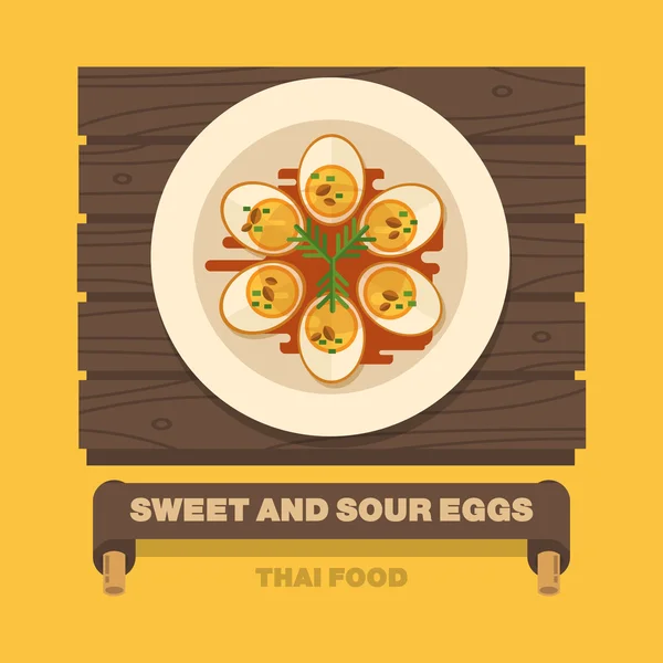 Los platos nacionales de Tailandia, huevos agridulces - Vector flat des — Vector de stock