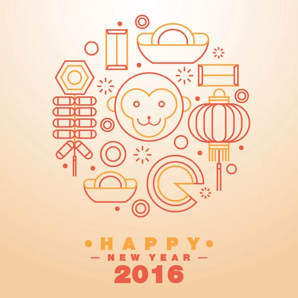 Feliz Año Nuevo Chino 2016 tarjeta de felicitación iconos símbolo - Vector — Archivo Imágenes Vectoriales