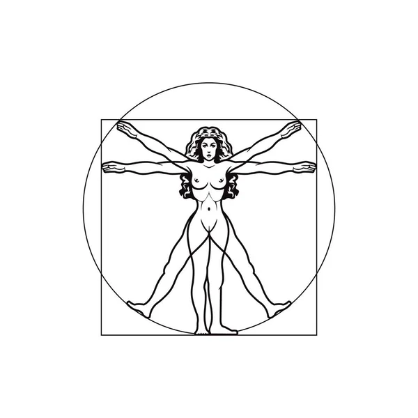 Vector Illustration Vitruvian Woman — Stock Vector