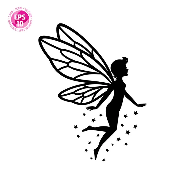 Beau Modèle Vectoriel Silhouette Fée — Image vectorielle