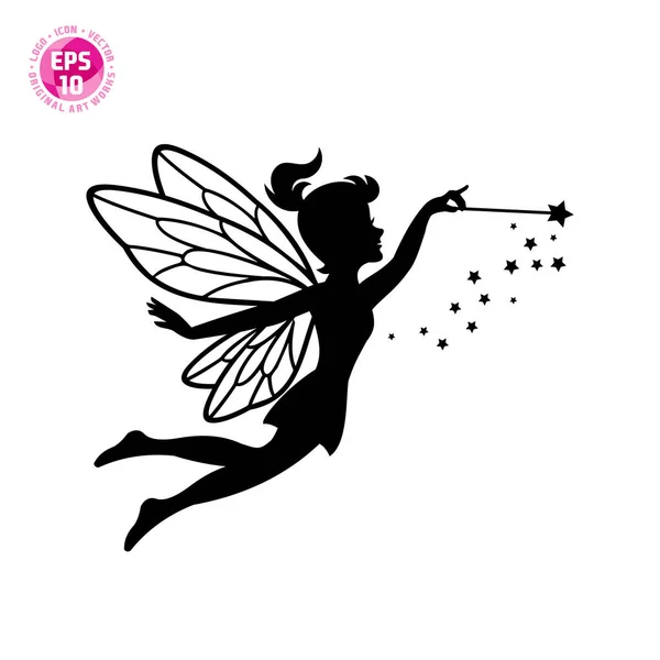 Beautiful Fairy Silhouette Vector Template — Stock Vector