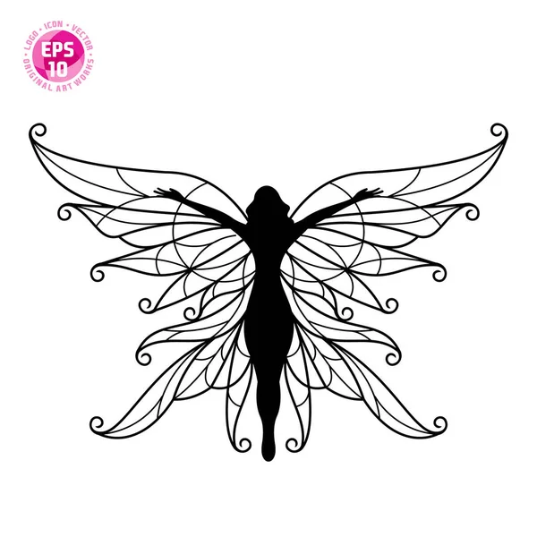 Beautiful Fairy Silhouette Vector Template — Stock Vector