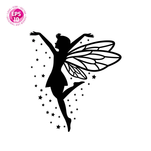 Beau Modèle Vectoriel Silhouette Fée — Image vectorielle