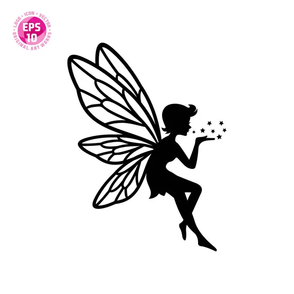 Beau Modèle Vectoriel Silhouette Fée — Image vectorielle