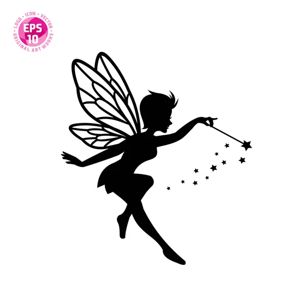 Beautiful Fairy Silhouette Vector Template — Stock Vector