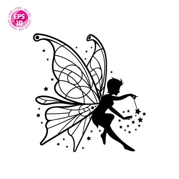 Beau Modèle Vectoriel Silhouette Fée — Image vectorielle