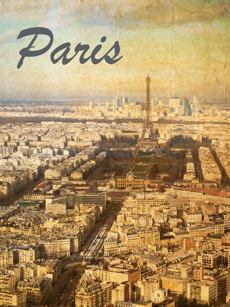 鸟瞰城市巴黎，法国，在老式的看 — 图库照片