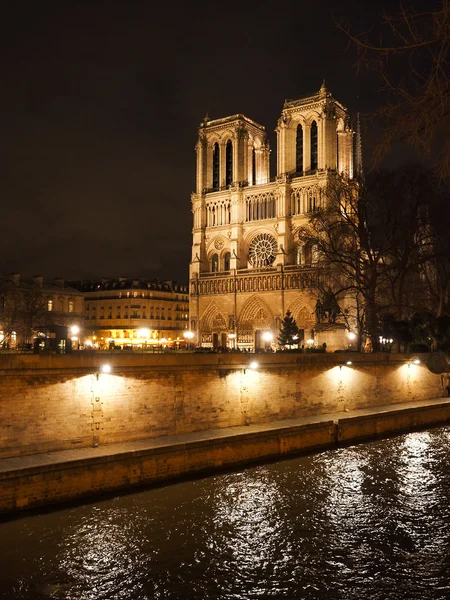 Fotografia noturna da catedral Notre Dame em Paris, França — Fotografia de Stock