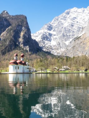 Lake Koenigssee and pilgrimage church Saint Bartholomae, Bavaria, Germany clipart