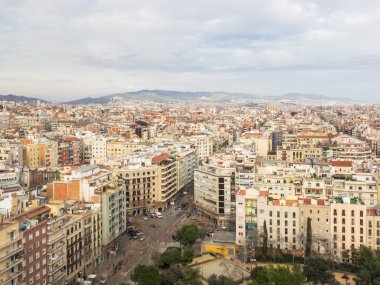Barselona, İspanya, şehrin havadan görünümü; Hava kenti Barcelona, Katalonya, İspanya