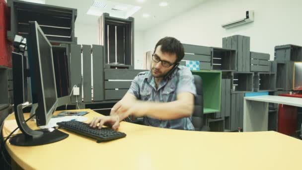 African female colleague with tablet asking busy man to sign document on screen — Stock Video