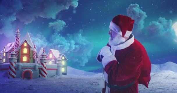 Kerstman verlaten magische koninkrijk in Kerstmis — Stockvideo