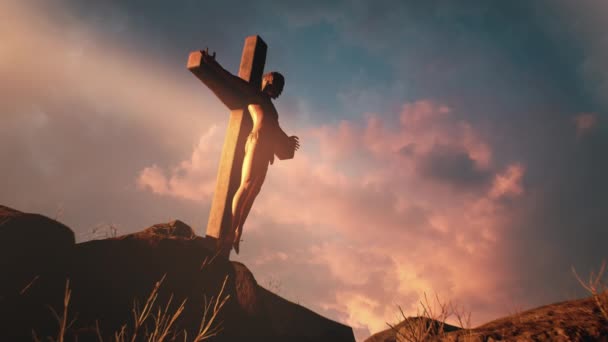 Jezus Christus hangend aan het kruis — Stockvideo