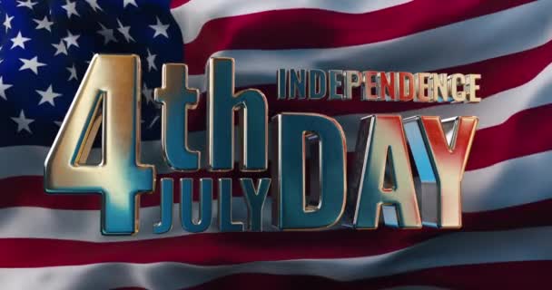 Golden 4th July Independence Day inscription against USA flag — Stock Video