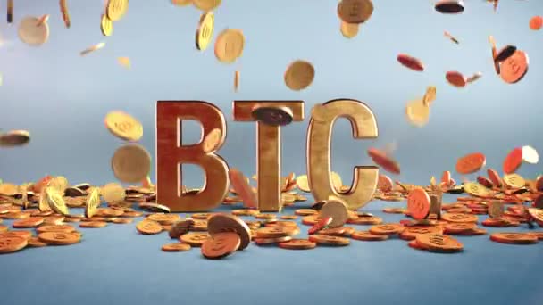 Fallende Bitcoins Konzept Visualisierung 3D Render — Stockvideo