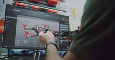 FPV Drone 'un Dahili Firma Yazılım Yükleme ve Güncelleme Beyni. İşçi Bağlantıları ve FPV İHA uçuş yığınının iç yazılımını günceller. İnsansız Hava Aracı Beyni Programlama Süreci kavramı.