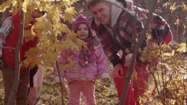 La famille heureuse marche dans le parc — Video