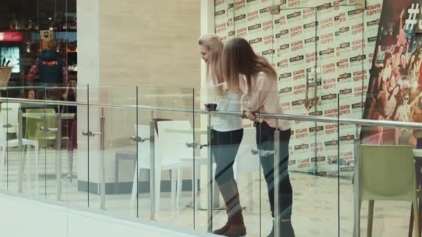 Lány séta a mall, szórakoztató központ — Stock videók