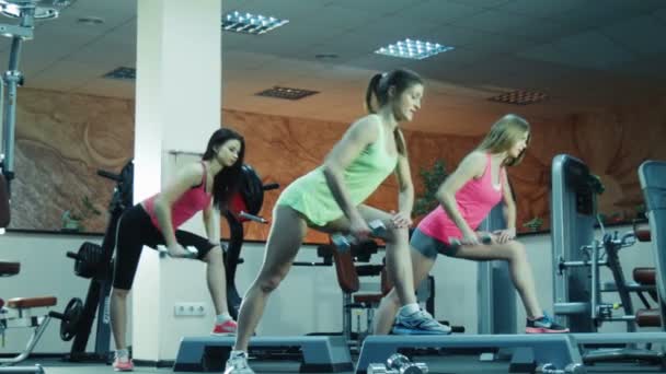 Cours de fitness faisant des exercices avec haltères — Video