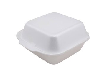 Beyaz arkaplanda izole edilmiş strafor yemek kutusu