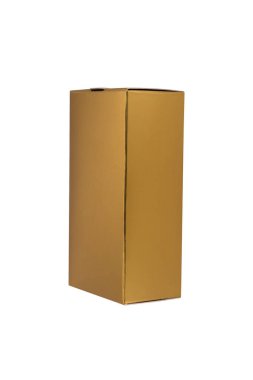 Beyaz arka planda izole edilmiş parfüm veya ürünler için küçük altın karton kutu 