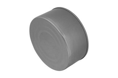 Kapalı gümüş teneke kutu beyaz arkaplanda izole, maket - şablon