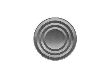 Kapalı gümüş teneke kutu beyaz arkaplanda izole, maket - şablon