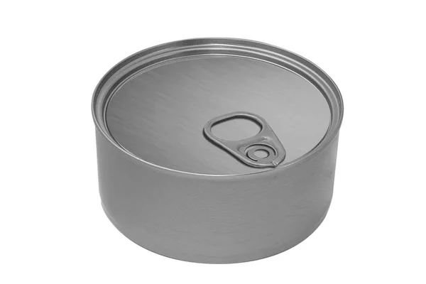 Closed Silver Tin Can Isolated White Background Mock Template — Stock Photo, Image