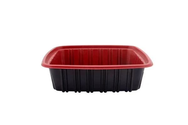 一个用白色背景模板 模型隔离的黑色和红色正方形食品盘 — 图库照片