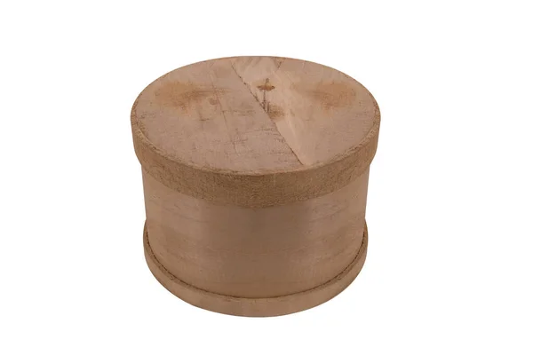白色背景的天然木制圆盒 — 图库照片