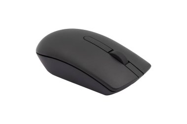 Beyaz arkaplanda siyah kablosuz fare izole edildi