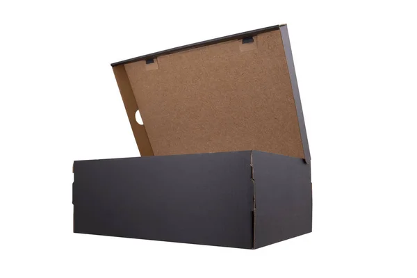 Czarne Pudełko Buty Izolowane Białym Tle — Zdjęcie stockowe