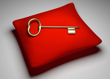 Golden key on red pillow clipart