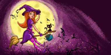 Süpürgeyle uçan güzel bir cadı
