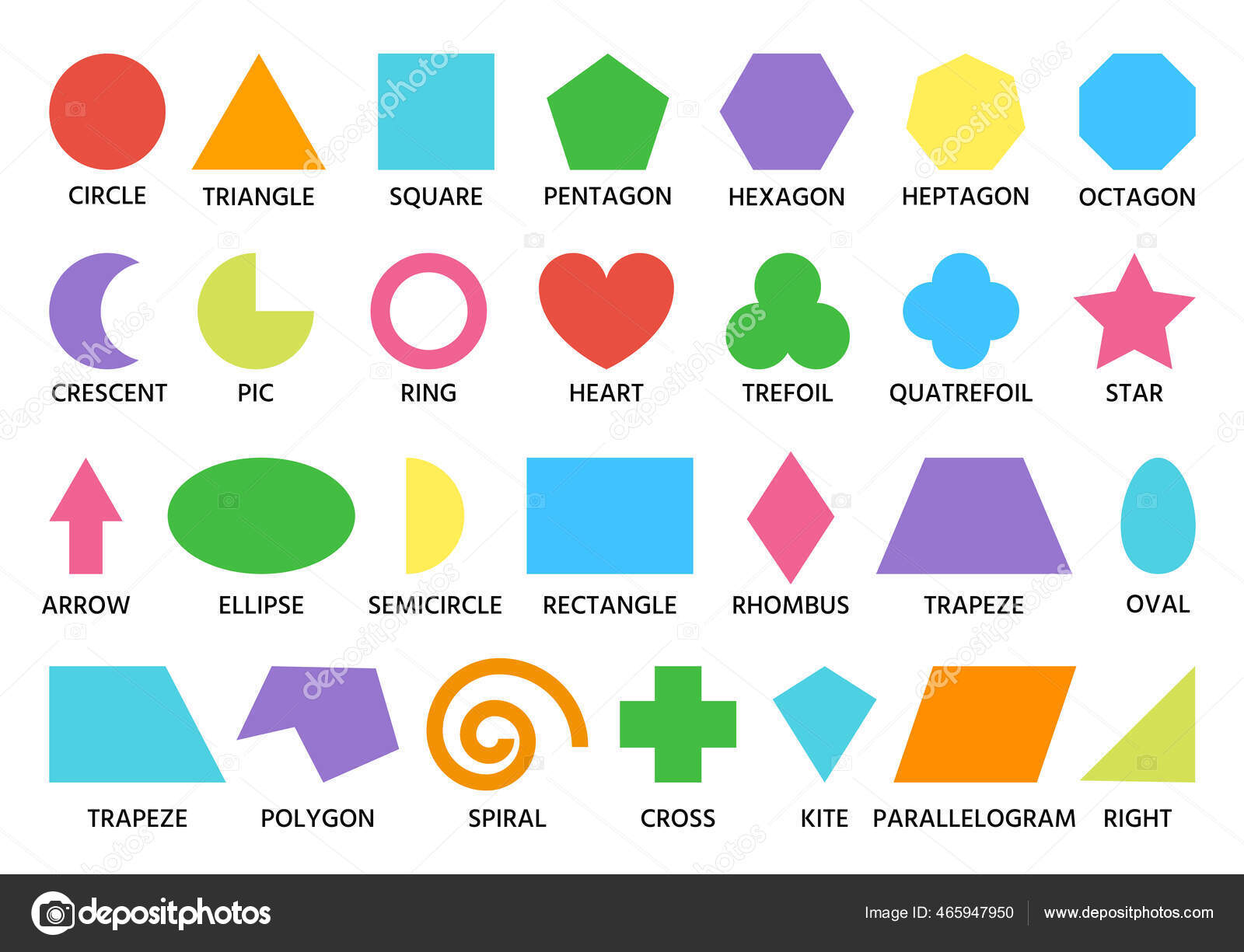 Geometric color figure shapes kid learn flat set Stock Vector by