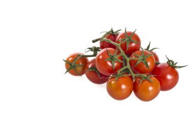 Beyaz arka plan üzerinde izole bir asma üzerinde domates