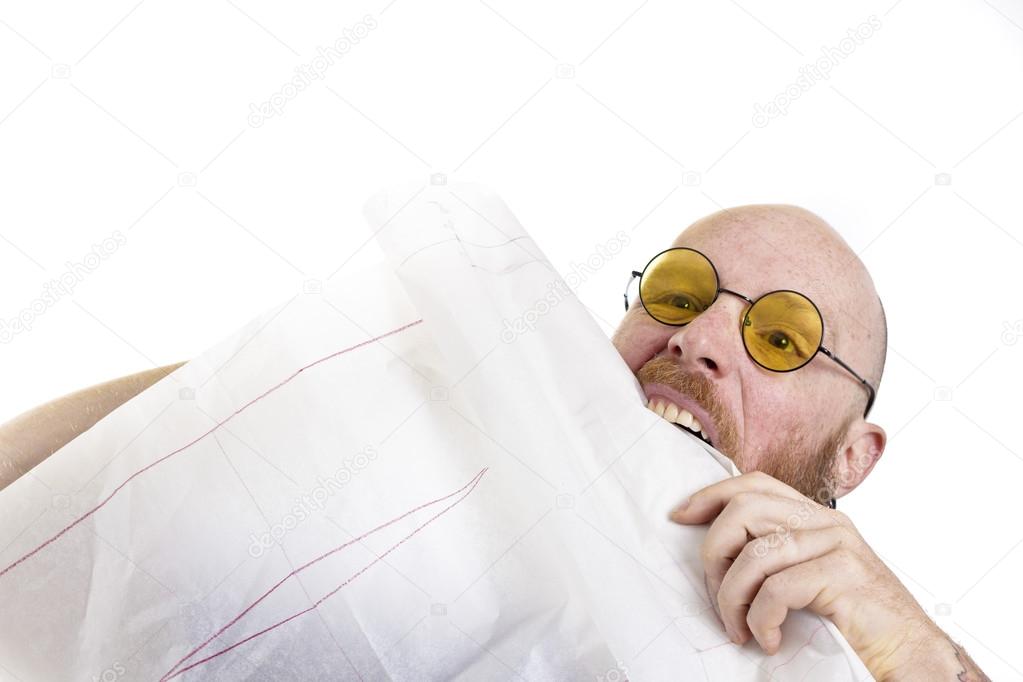 man at work gets crazy, too much work isolated on white background