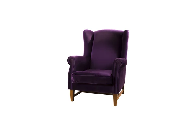 Lila Samt Retro Sessel isoliert auf weißem Hintergrund Stockbild