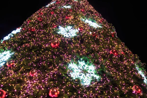 Schöner Weihnachtsbaum in der Nacht am Weihnachtstag — Stockfoto