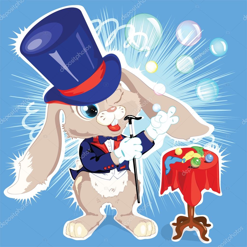 Vector cartoon bunny conjurer