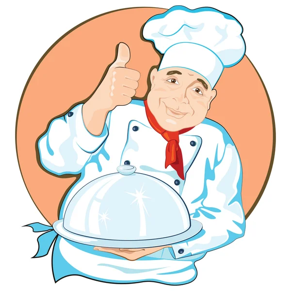 Vector chef con un plato . — Vector de stock