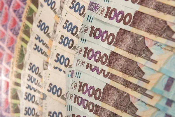 Nowe Ukraińskie Pieniądze 200 500 1000 Banknotów Jako Tło Tak — Zdjęcie stockowe