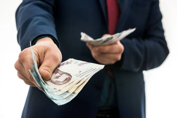 Hombre Negocios Soborno Paga Aislamiento Uah 1000 Billetes Nuevos Dinero — Foto de Stock