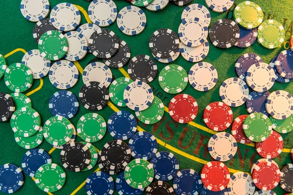 Gambling Poker Chips Green Play Field Luck Game Poker Chance — Stock Photo, Image