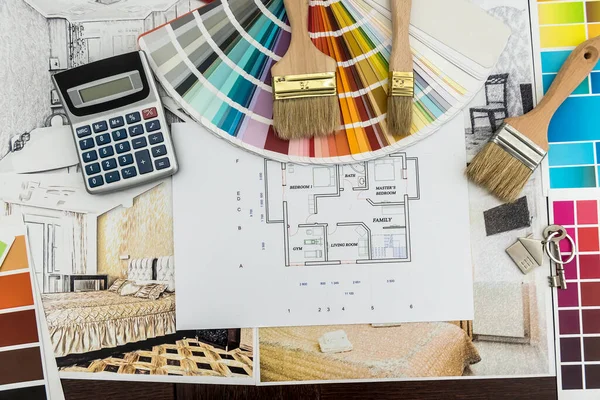 Diseño Arquitectura Dibujo Renovación Colores Paleta Planos Oficina Construcción Viviendas —  Fotos de Stock
