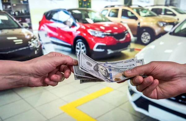 concept of rent or buy new car. finance concept. dollar  in male dollar