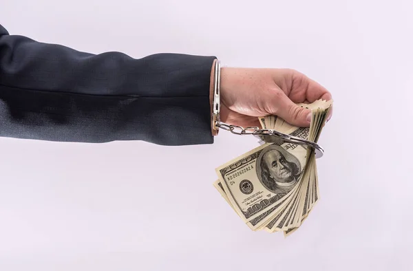 Soborno Corrupción Son Los Hombres Que Tienen Dólar Esposado Aislado — Foto de Stock