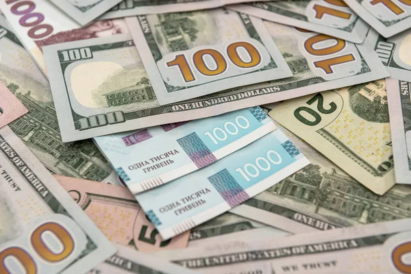 Oekraïense Hryvnia Dollar Uitwisseling Close Top View Conceptfinanciering Contant — Stockfoto