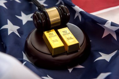 ABD bayraklarında adalet çekici olan altın külçeleri. rüşvet kavramı