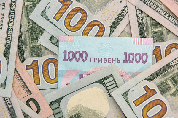 Bakgrund För Design Sedlar Usa Dollar Och Ukrainska Hryvnia Valutaväxling — Stockfoto